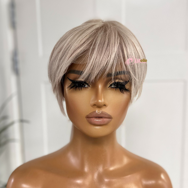 Short Lighest Ash Blonde  Lace  Human Hair Wig  -OLIVIA - estellewigsandmore.co.uk