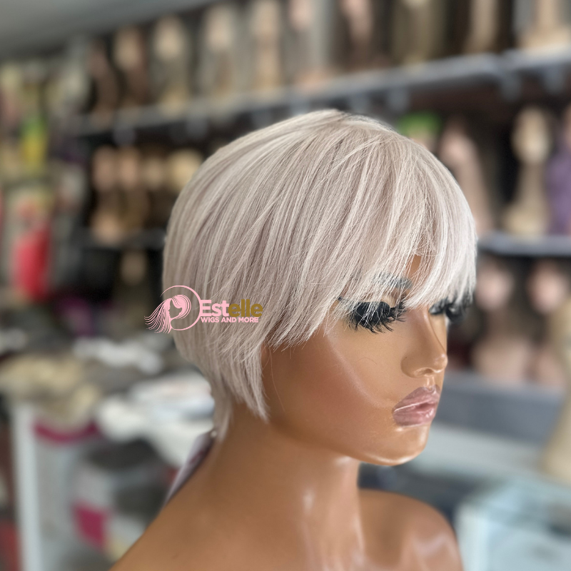 Short Lighest Ash Blonde Lace Human Hair Wig -OLIVIA - estellewigsandmore.co.uk Human Hair Wig