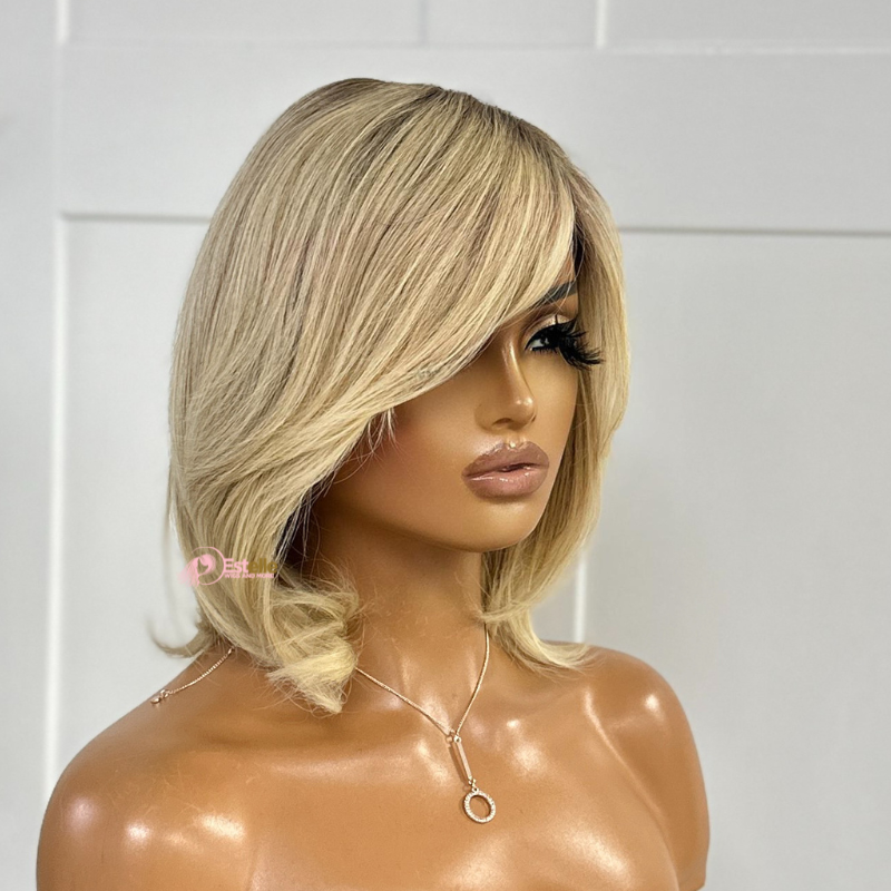 Short Rooted Blonde Full Lace Human Hair Wig-PEARL - estellewigsandmore.co.uk Human Hair Wig