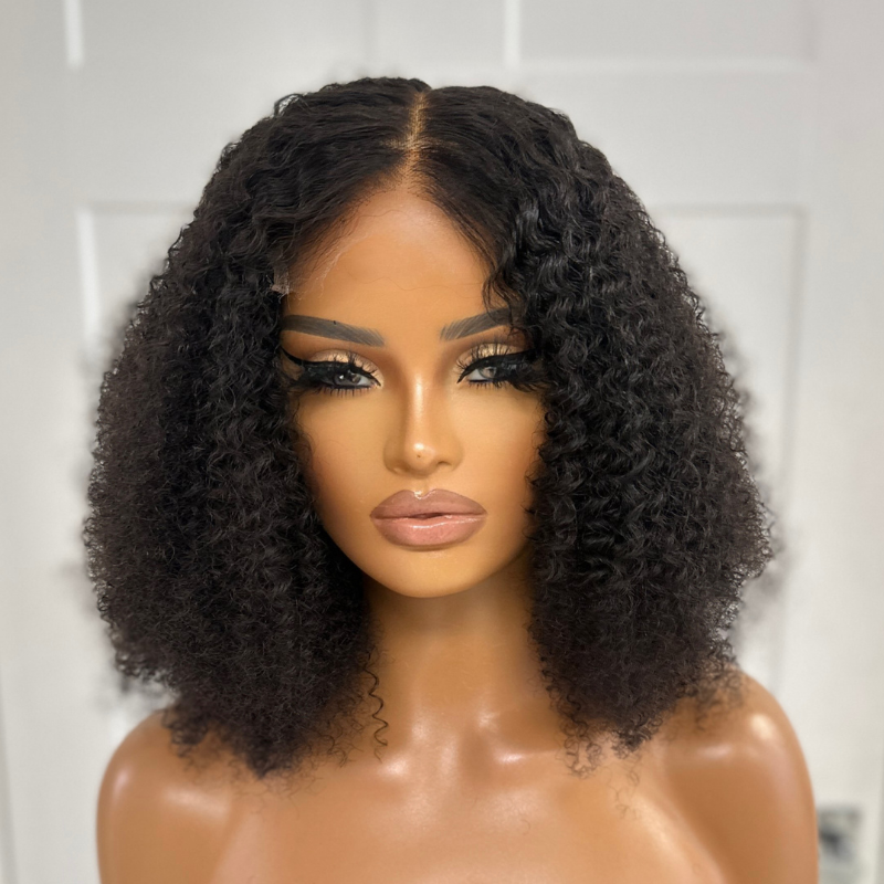 CORA-12‘’ Black Curly 5*5 HD Lace Closure Human Hair Wig - estellewigsandmore.co.uk