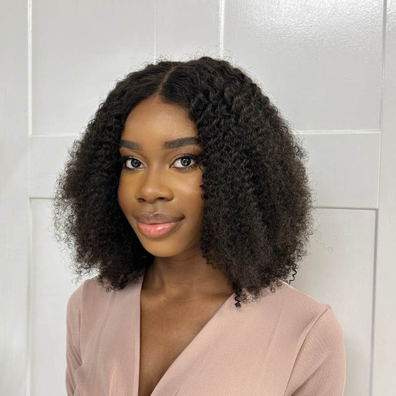 CORA-12‘’ Black Curly 5*5 HD Lace Closure Human Hair Wig - estellewigsandmore.co.uk