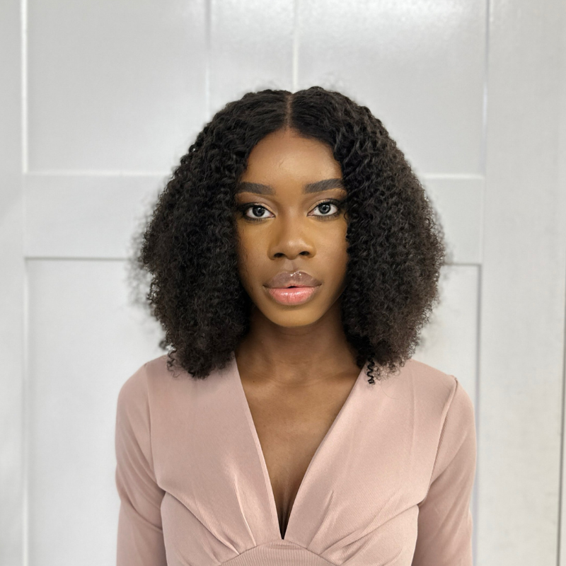 CORA-12‘’ Black Curly 5*5 HD Lace Closure Human Hair Wig - estellewigsandmore.co.uk