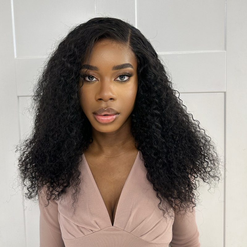Black Curly 5*5  Lace Closure Human Hair Wig 18 inches -ALMASI - estellewigsandmore.co.uk