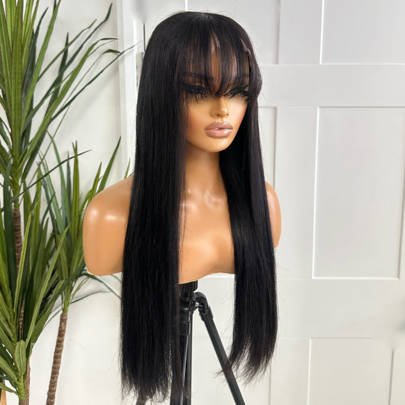 Black long Straight Fringe Human Hair Wig -ROBIN - estellewigsandmore.co.uk Human Hair Wig