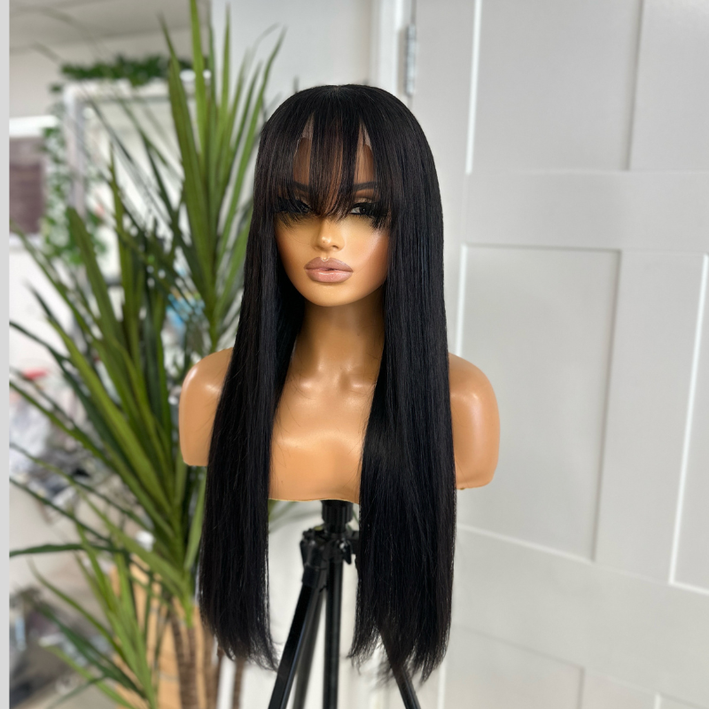 Black long Straight Fringe Human Hair Wig -ROBIN - estellewigsandmore.co.uk Human Hair Wig