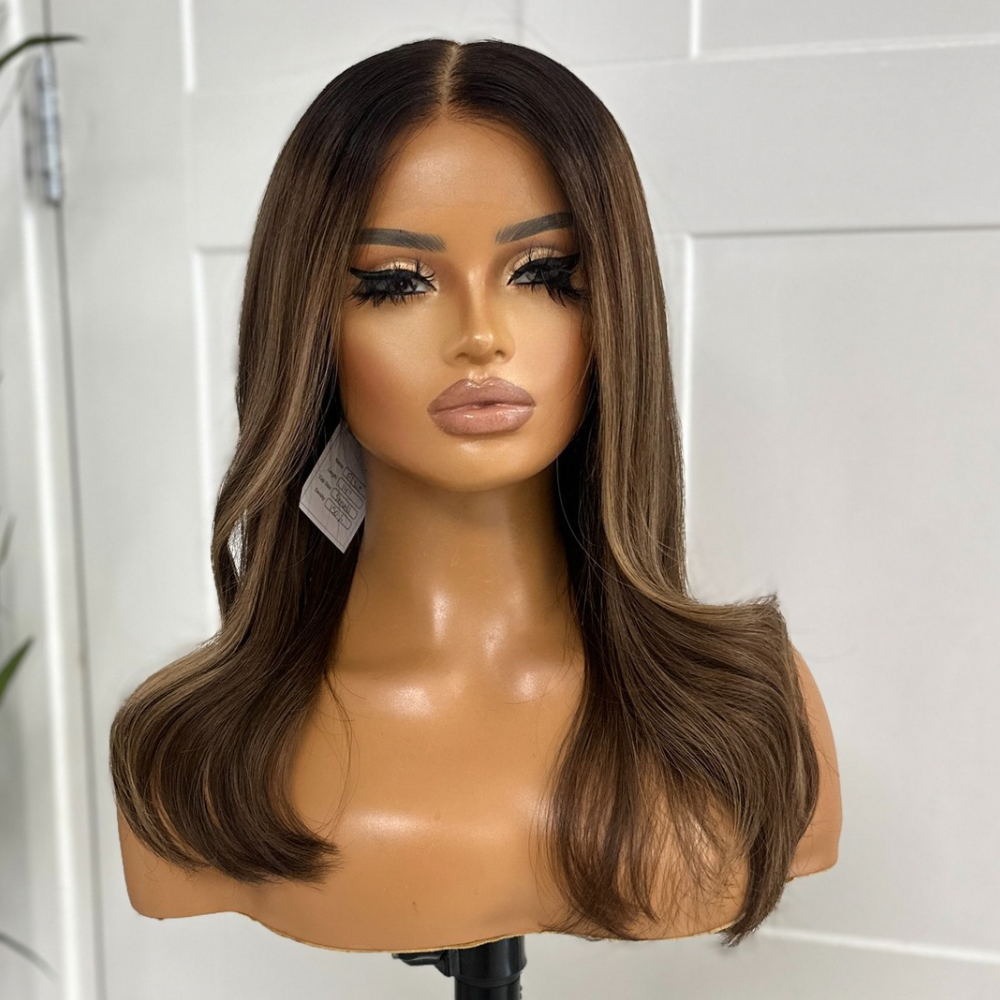 14 inches Rooted Light Brown  Caramel Mix  Human Hair HD Lace Frontal  Wig-ELSIE - estellewigsandmore.co.uk
