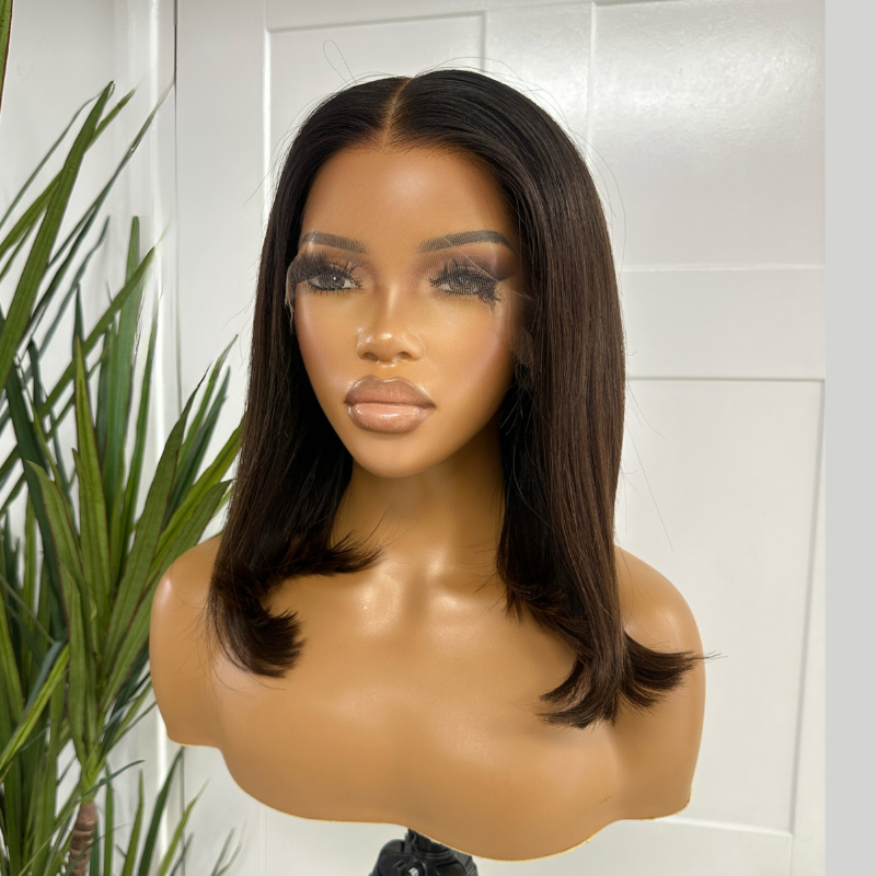 14 inches Bob Natural Black/Brown Human Hair HD Lace Frontal Wig-BROOKLYN - estellewigsandmore.co.uk human hair wig