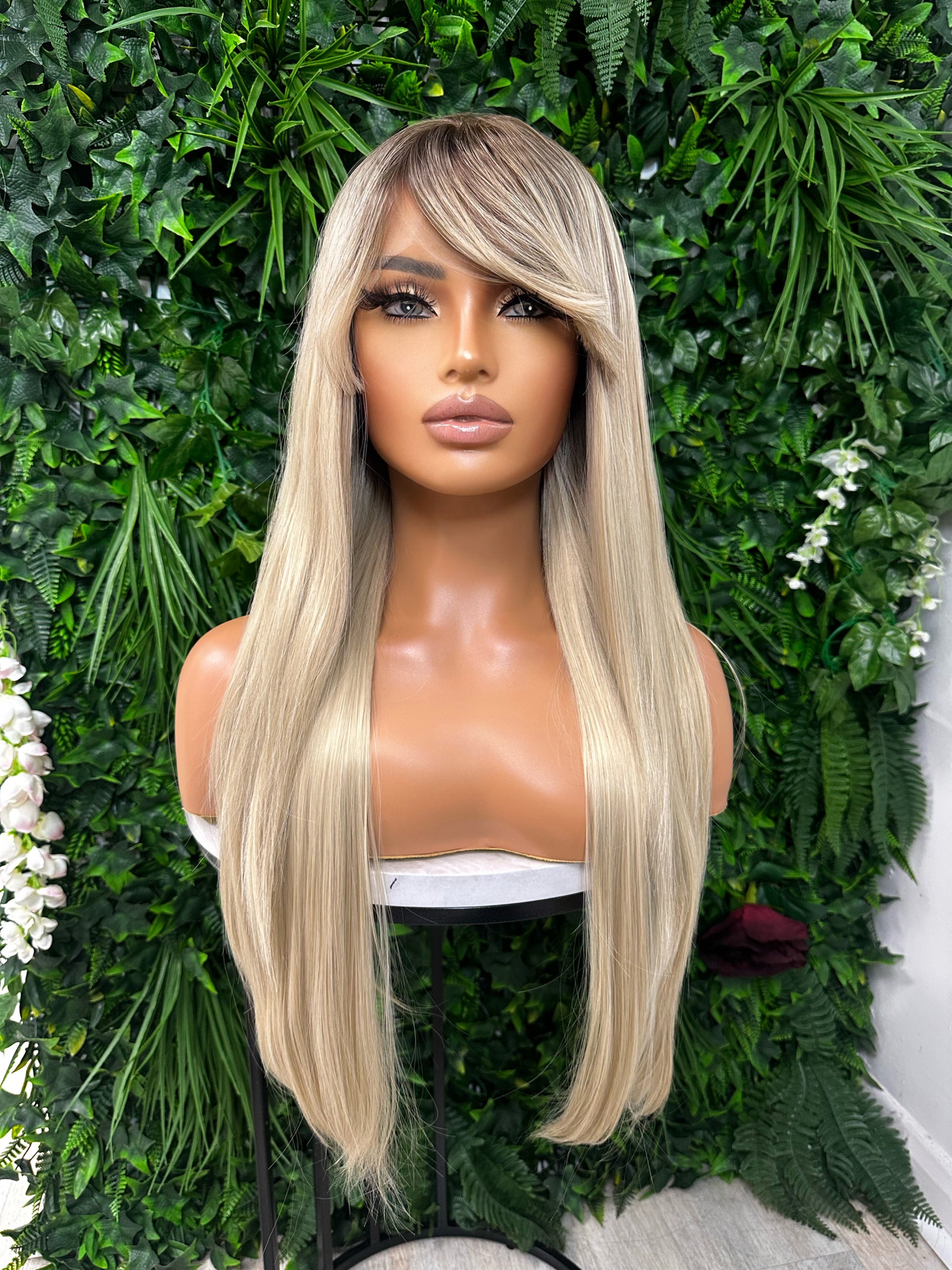Long Rooted Light Blonde Synthetic Lace Front Wig | Fringe | Bangs-NIKKI - estellewigsandmore.co.uk