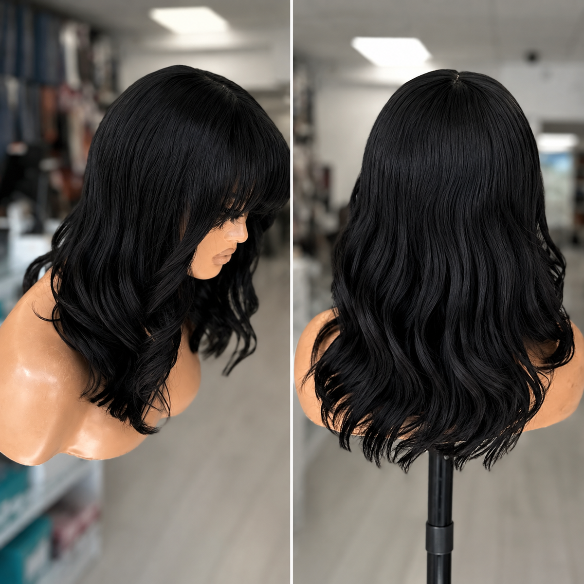 Robin - 12” Black Straight Fringe Human Hair Wig