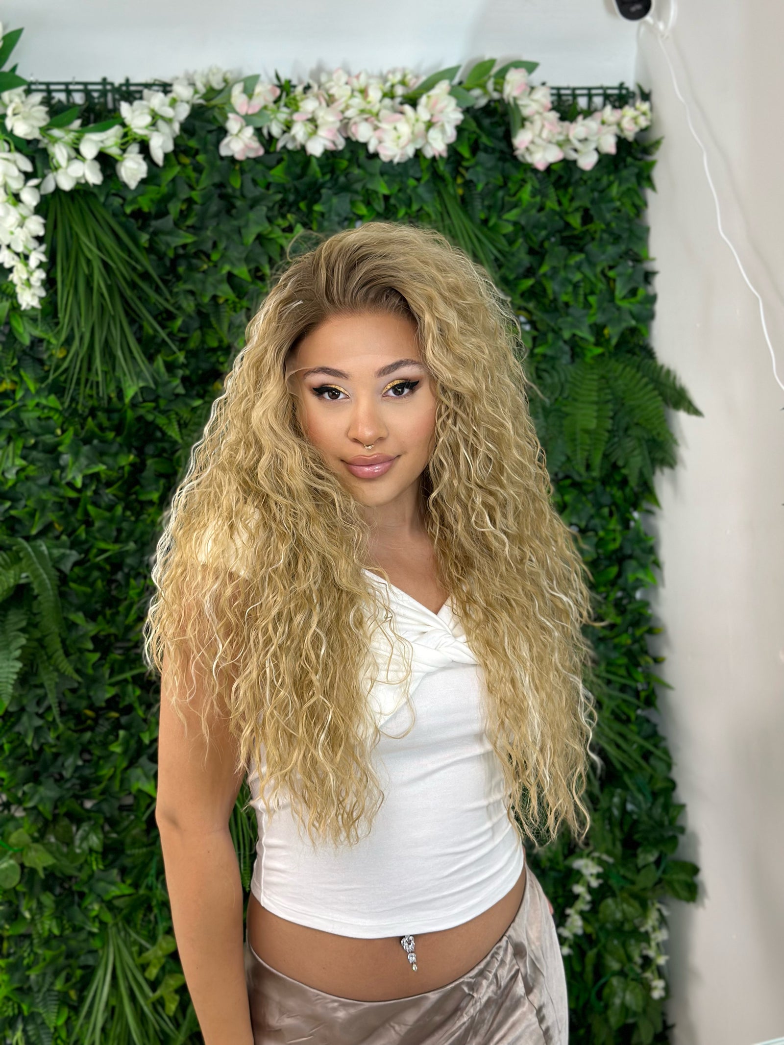 CHYNA-Long Curly Rooted Blonde Lace Front Synthetic Wig - estellewigsandmore.co.uk