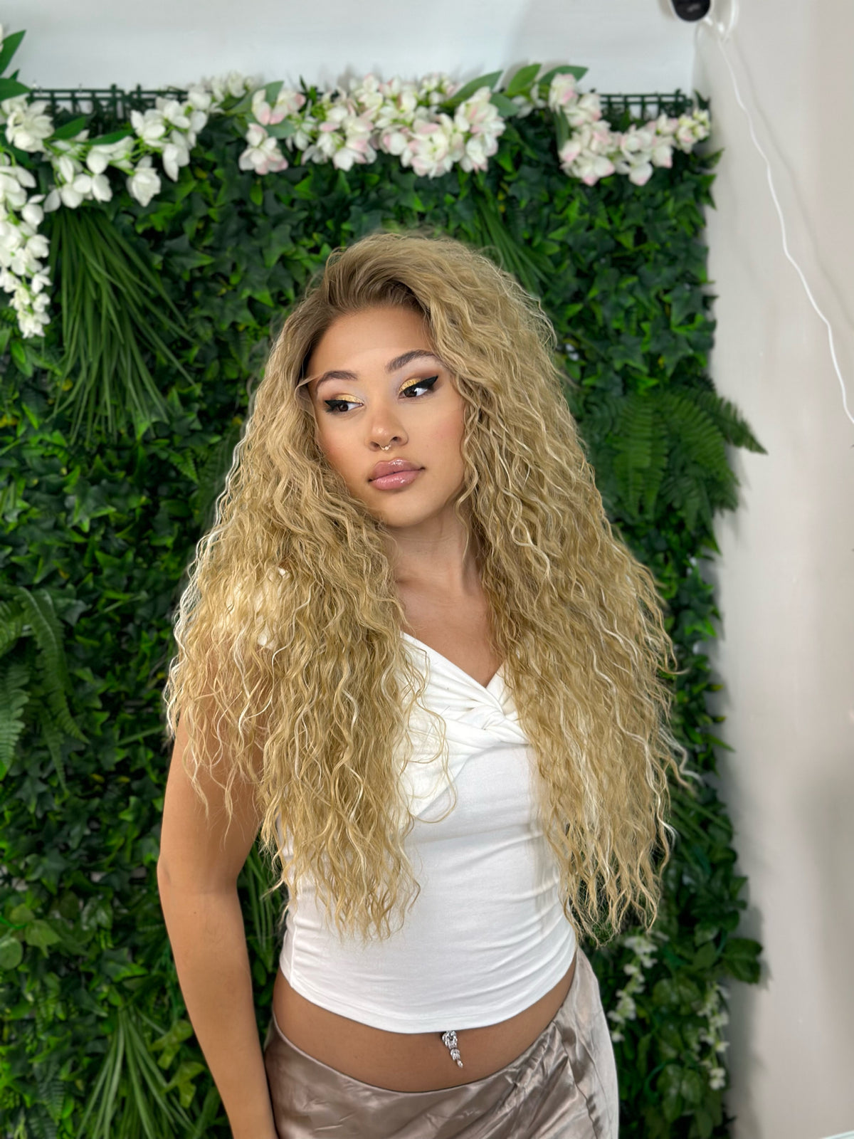 CHYNA-Long Curly Rooted Blonde Lace Front Synthetic Wig - estellewigsandmore.co.uk