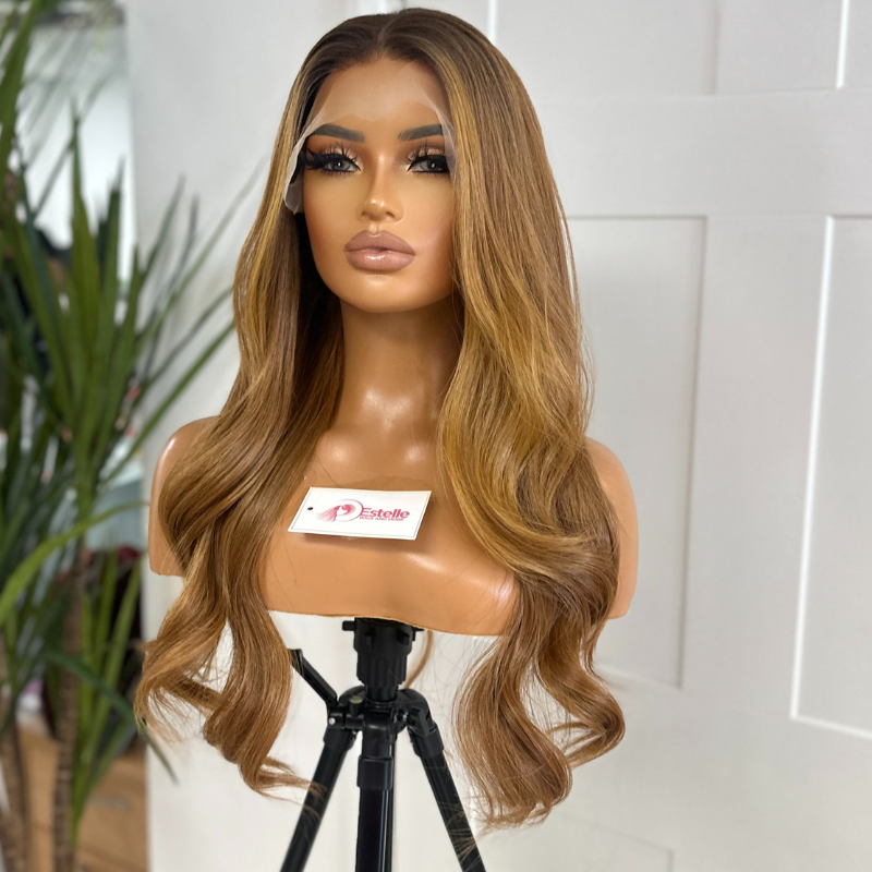 CLAIRE-Rooted Light Auburn  Wavy Synthetic Lace Front Wig - estellewigsandmore.co.uk