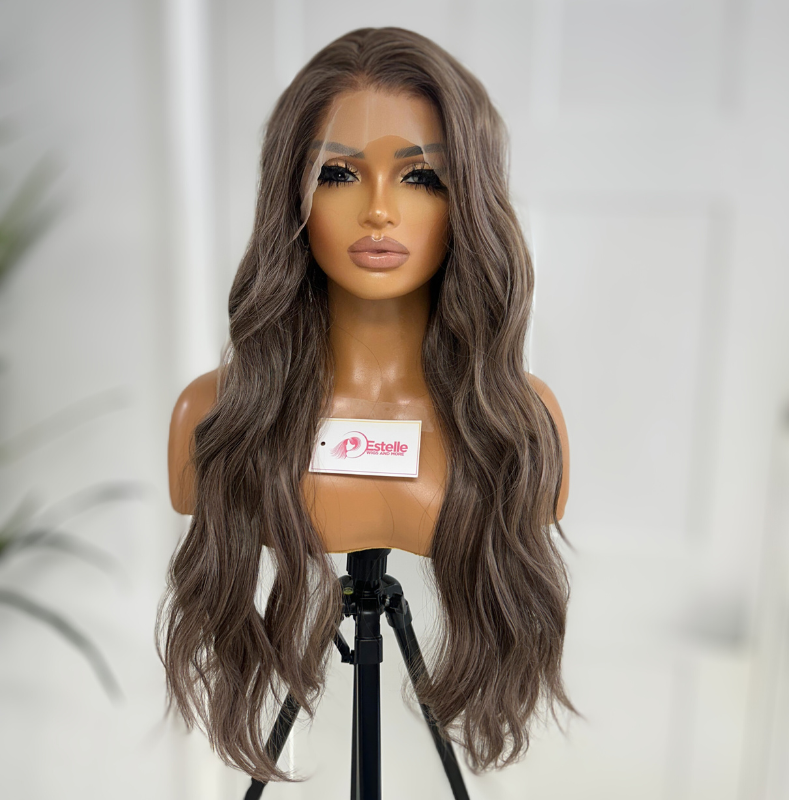 Dark Mushroom Brown/Blonde Mix Wavy Synthetic Lace Front Wig -LILI 01 - estellewigsandmore.co.uk