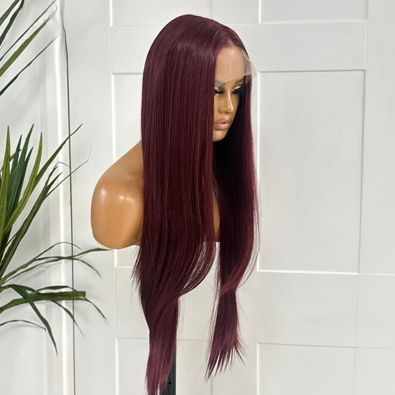 Dark Red Long Straight   Synthetic  Lace Front Wig-IRIS - estellewigsandmore.co.uk