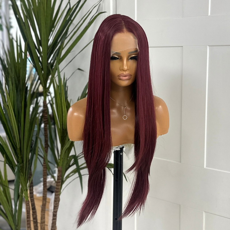 Dark Red Long Straight   Synthetic  Lace Front Wig-IRIS