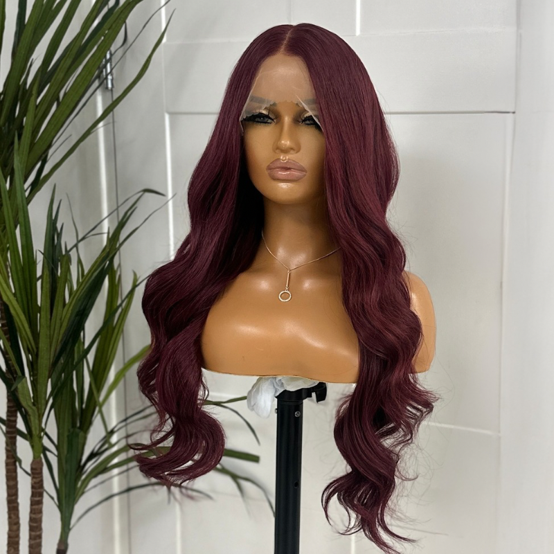 Dark Red Long Wavy  Synthetic  Lace Front Wig-IRIS