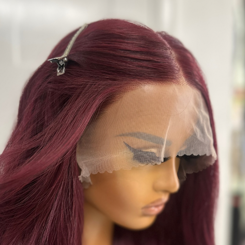 Dark Red Long Straight   Synthetic  Lace Front Wig-IRIS - estellewigsandmore.co.uk