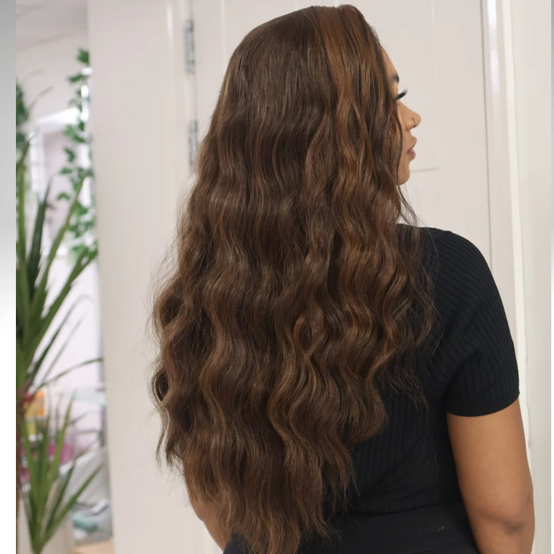 FLORIA -Long Wavy Brown Copper Mix Synthetic Lace Front Wig - estellewigsandmore.co.uk Synthetic Lace front wig