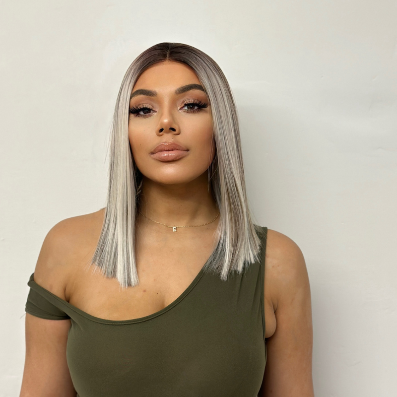 ICE-Rooted Mix Ice Blonde Bob Synthetic Lace Front Wig - estellewigsandmore.co.uk