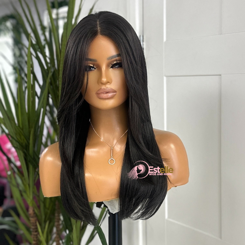 Layered Natural Black  Monofilament Synthetic  Lace Front Wig-EVIE