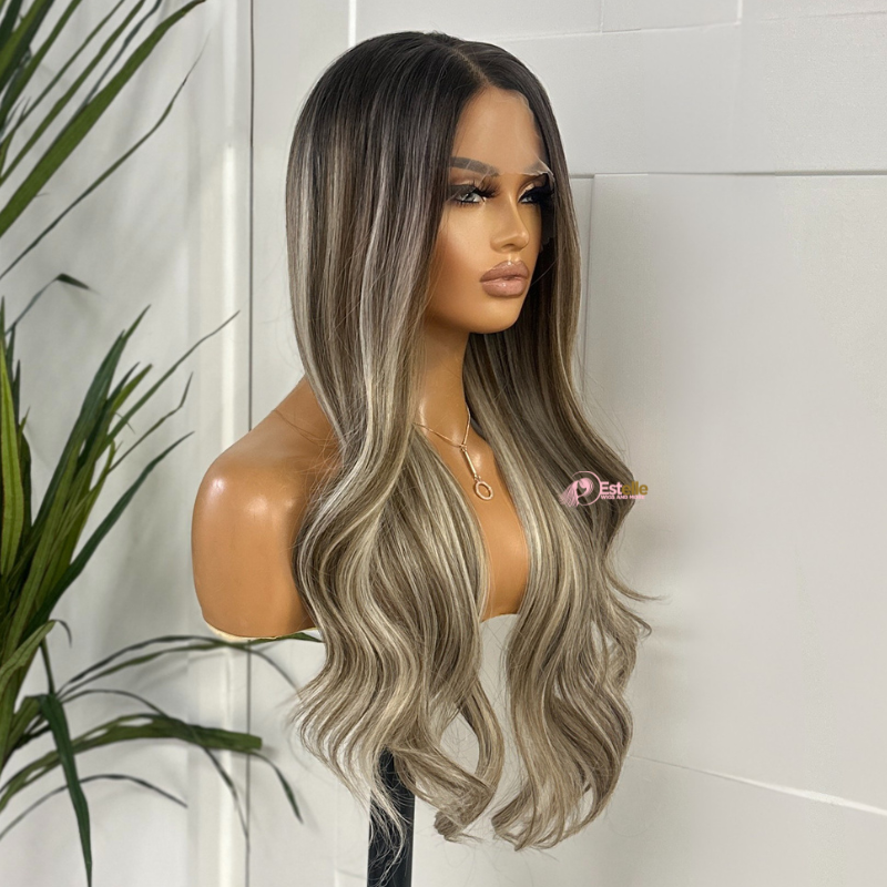 Long Rooted Ash Blonde Wavy Synthetic Lace Front Wig-JESSIE - estellewigsandmore.co.uk Synthetic Lace front wig