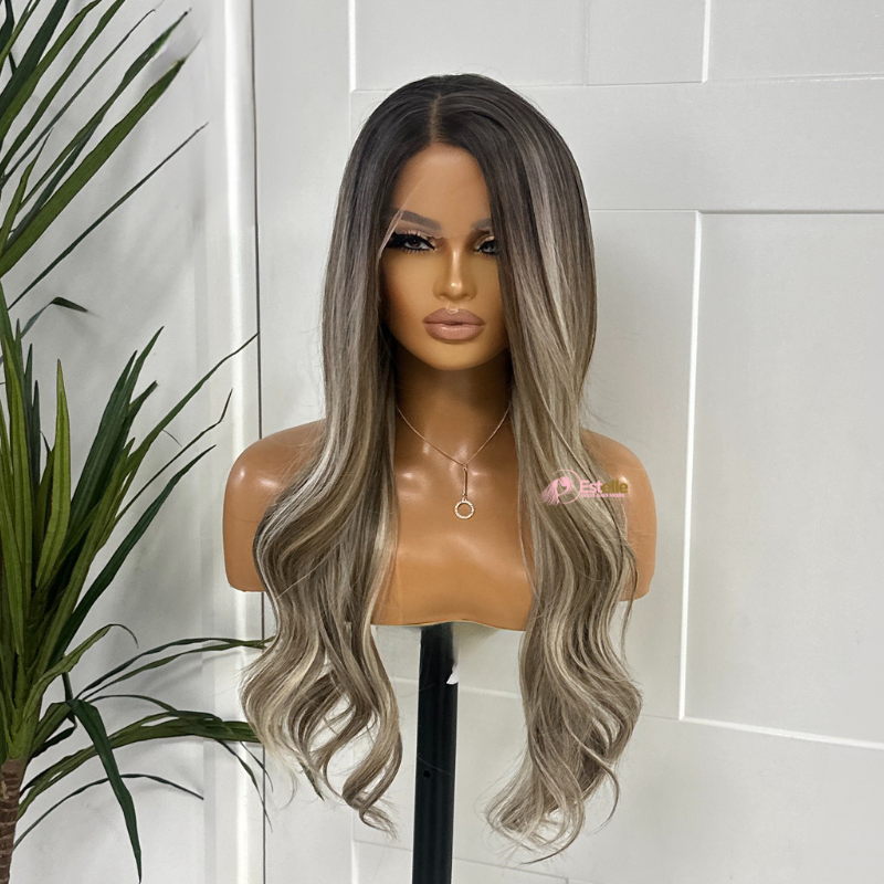 Long Rooted Ash Blonde Wavy Synthetic Lace Front Wig-JESSIE