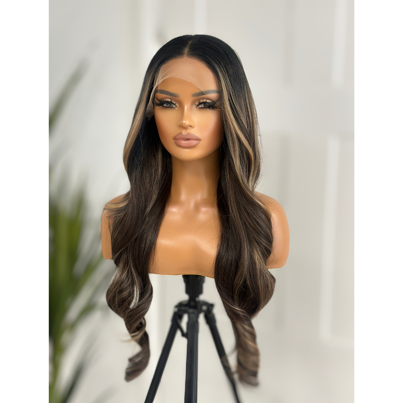 Long Rooted Rich Brown Mix Lace Frontal Synthetic Wig-JEAN - estellewigsandmore.co.uk