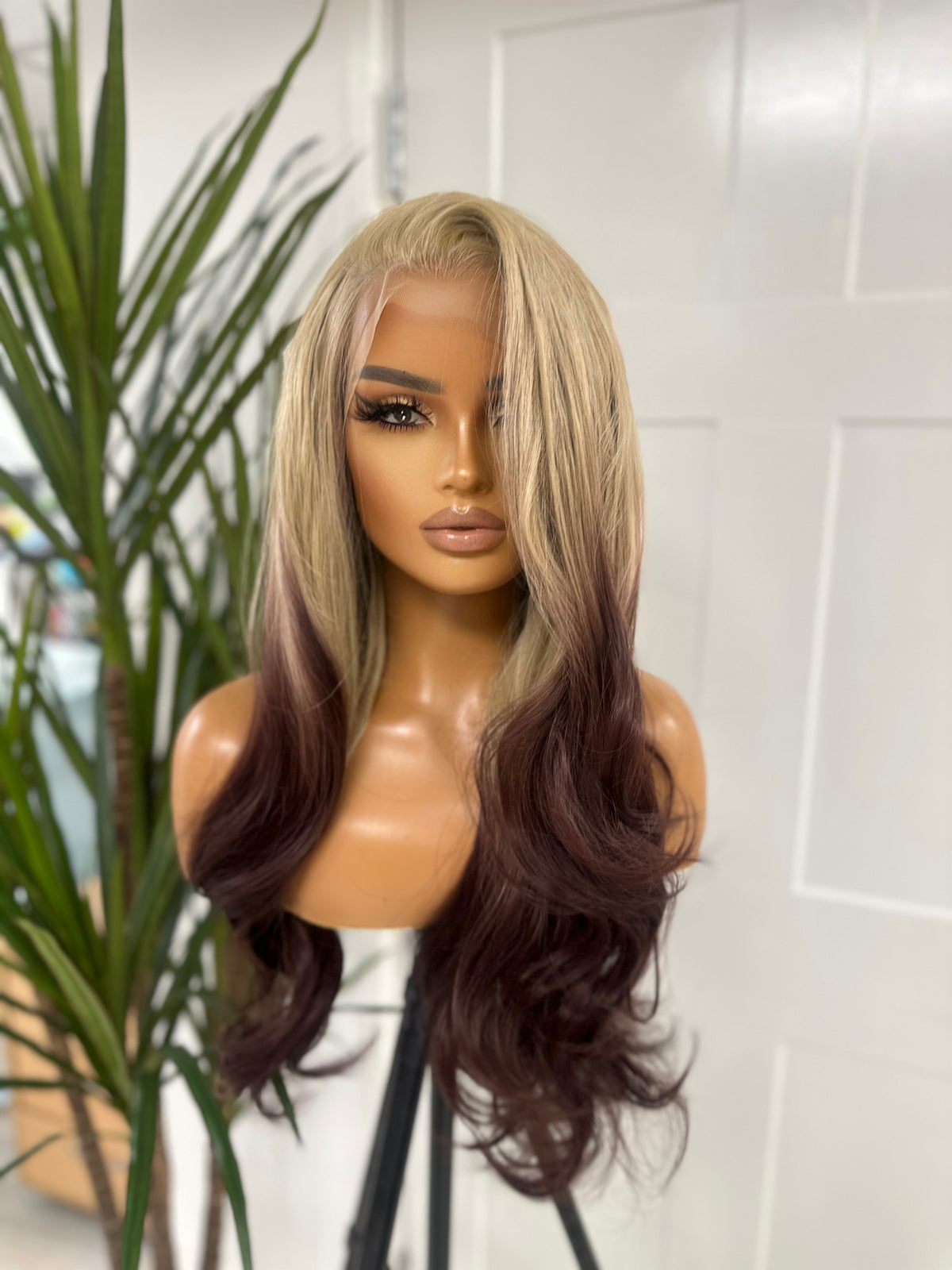 Long Wavy Blonde/ Auburn Ombré Synthetic Lace Front Wig-ALEXIS - estellewigsandmore.co.uk Synthetic Lace front wig