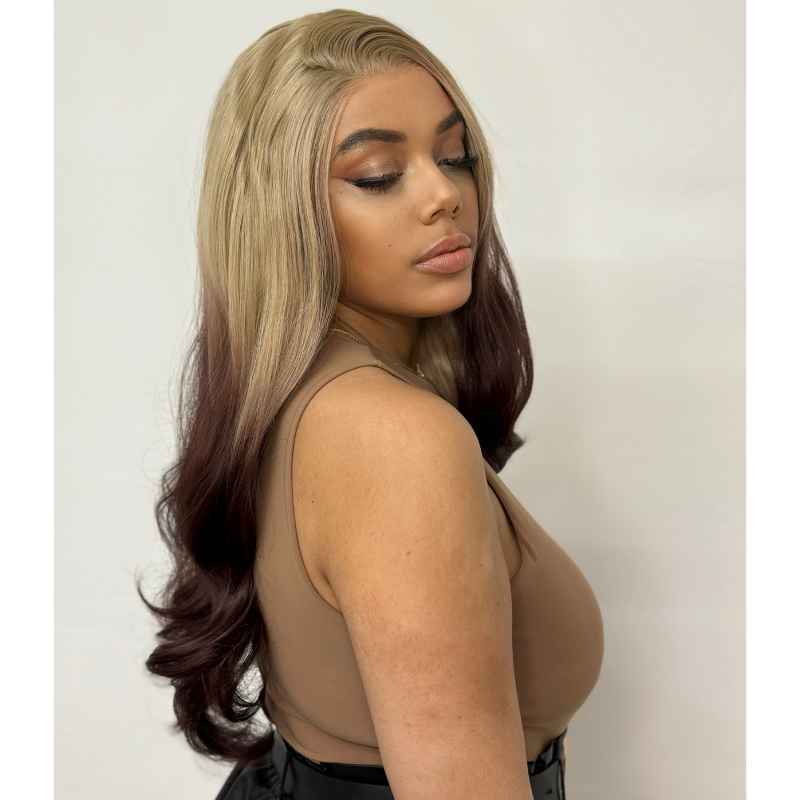 Long Wavy Blonde/ Auburn Ombré Synthetic Lace Front Wig-ALEXIS - estellewigsandmore.co.uk Synthetic Lace front wig