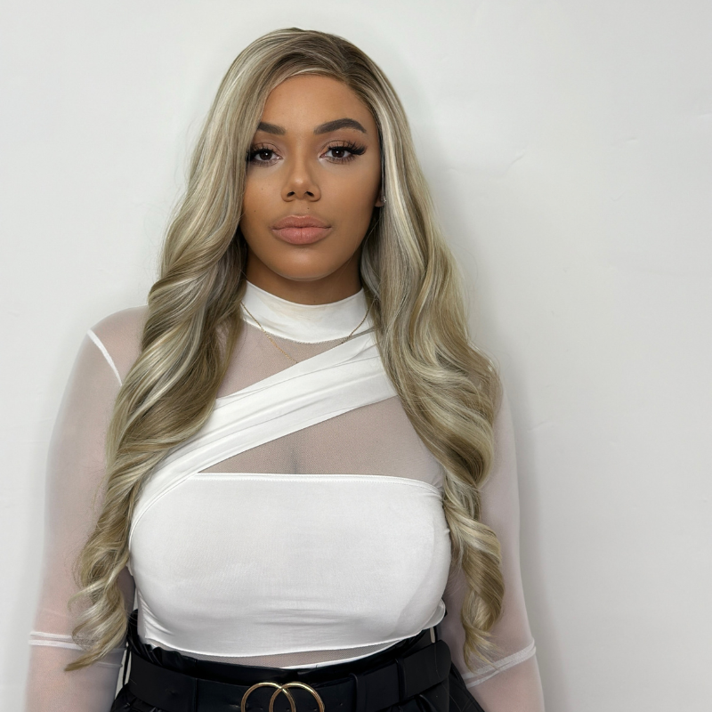 Long Wavy Mixed Blonde Synthetic Lace Front Wig—DULCE - estellewigsandmore.co.uk Synthetic Lace front wig