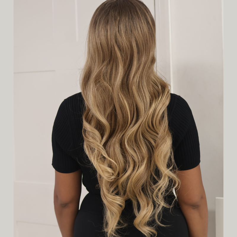 Long Wavy Rooted Caramel Blonde Mix Lace Front Synthetic Wig-JEAN 17 - estellewigsandmore.co.uk