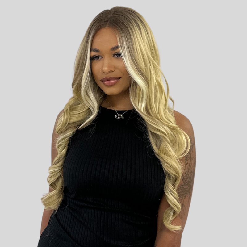 Long Wavy Rooted Golden Blonde Mix Lace Frontal Synthetic Wig-JEAN XF3-4 - estellewigsandmore.co.uk Synthetic Lace front wig