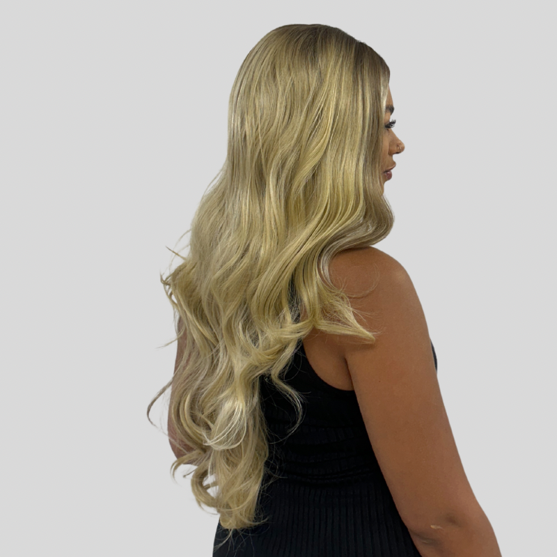 Long Wavy Rooted Golden Blonde Mix Lace Frontal Synthetic Wig-JEAN XF3-4 - estellewigsandmore.co.uk Synthetic Lace front wig