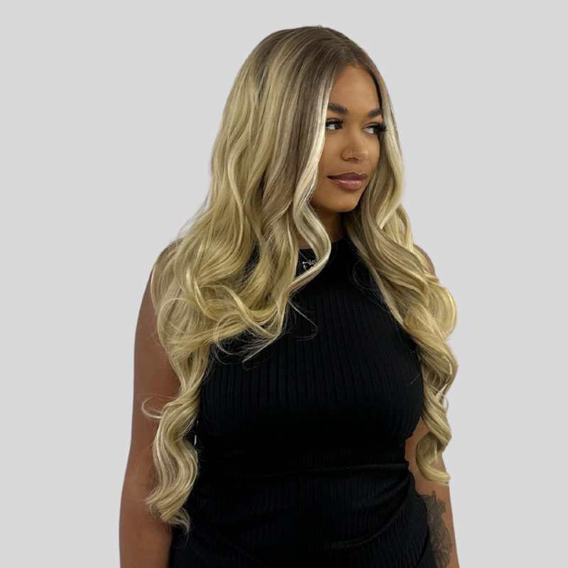 Long Wavy Rooted Golden Blonde Mix Lace Frontal Synthetic Wig-JEAN XF3-4 - estellewigsandmore.co.uk Synthetic Lace front wig