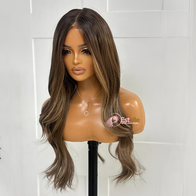 Mixed Rich Brown/Highlight Synthetic Lace Front Wig-FAYE - estellewigsandmore.co.uk Synthetic Lace front wig