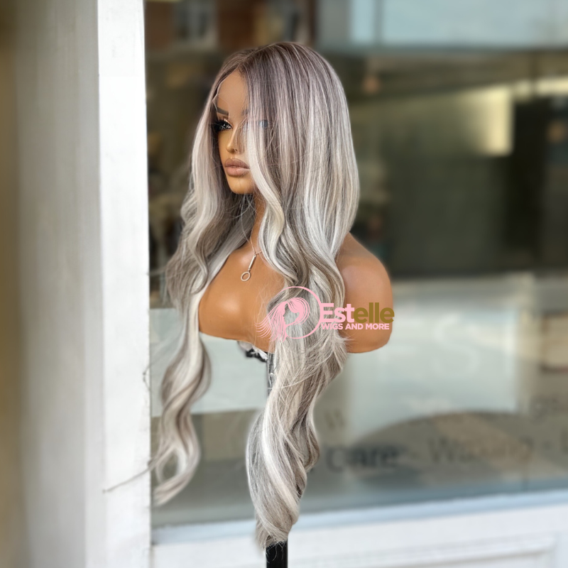 Rooted Ash Blonde Mix Straight Synthetic Lace Front Wig – DUCHESS - estellewigsandmore.co.uk