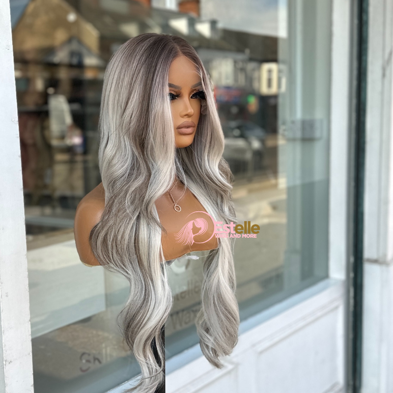 Rooted Ash Blonde Mix Straight Synthetic Lace Front Wig – DUCHESS - estellewigsandmore.co.uk