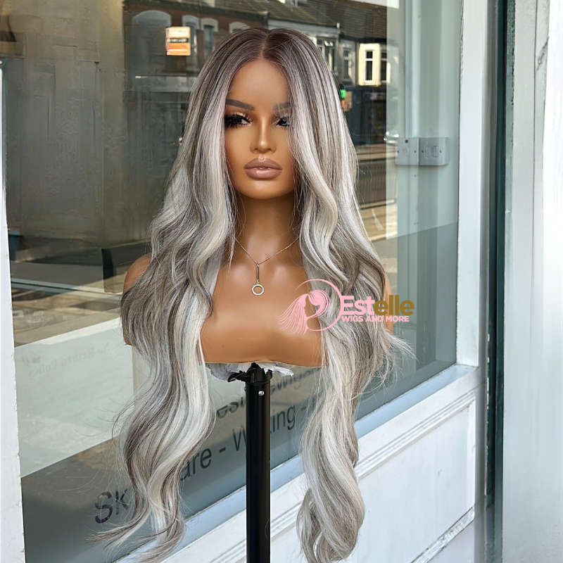 Rooted Ash Blonde Mix Straight Synthetic Lace Front Wig – DUCHESS - estellewigsandmore.co.uk