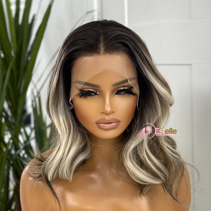 Rooted Ash Brown/Blonde Balayage Synthetic Lace Front Wig- Zoe - estellewigsandmore.co.uk Synthetic Lace front wig