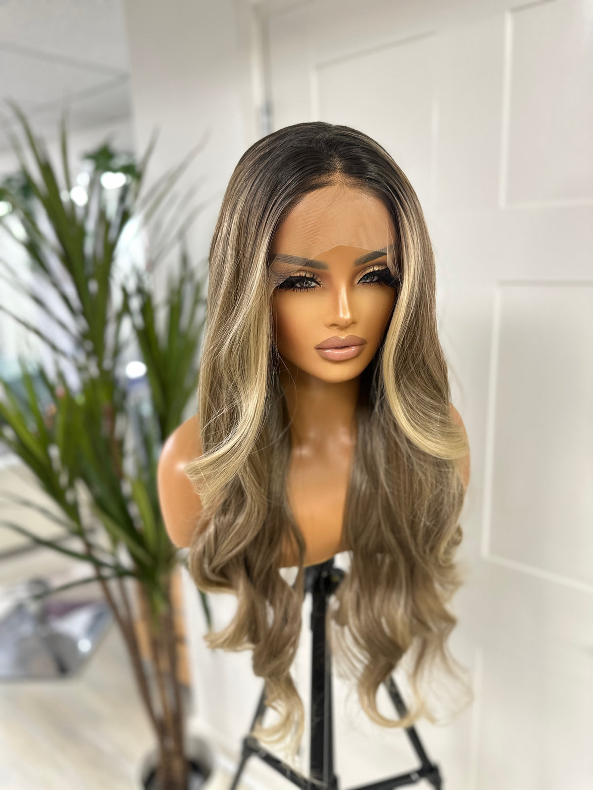 Rooted Brown Blonde Mix Long Synthetic Lace Front Wig-DULCE - estellewigsandmore.co.uk