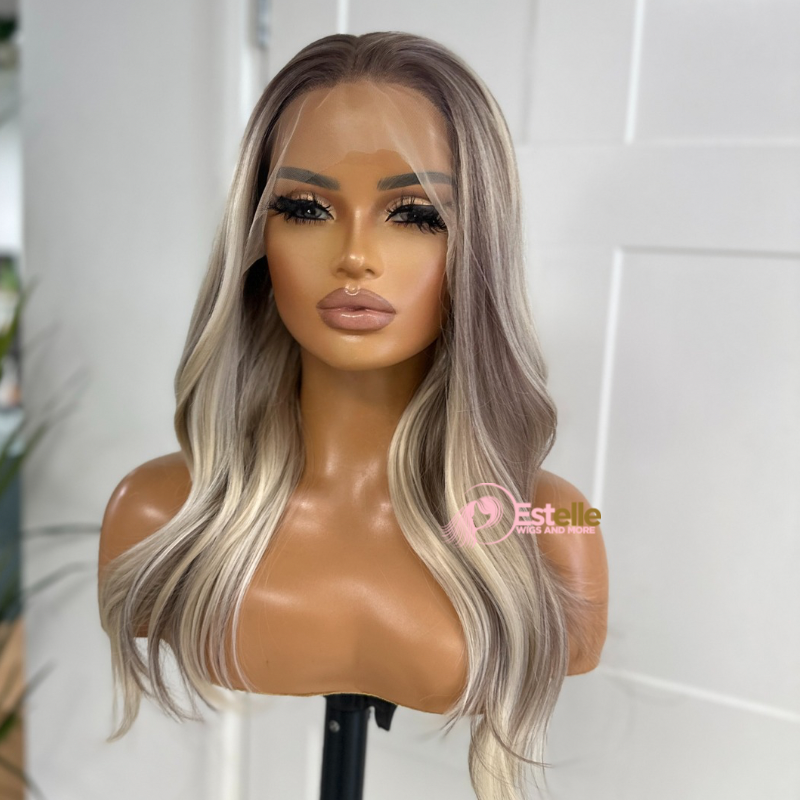 Rooted Light Ash Blonde Mix Synthetic Lace Front Wig-DI/08 - estellewigsandmore.co.uk Synthetic Lace front wig