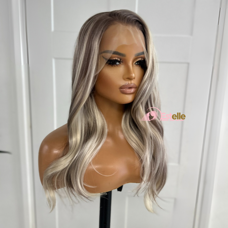 Rooted Light Ash Blonde Mix Synthetic Lace Front Wig-DI/08 - estellewigsandmore.co.uk Synthetic Lace front wig