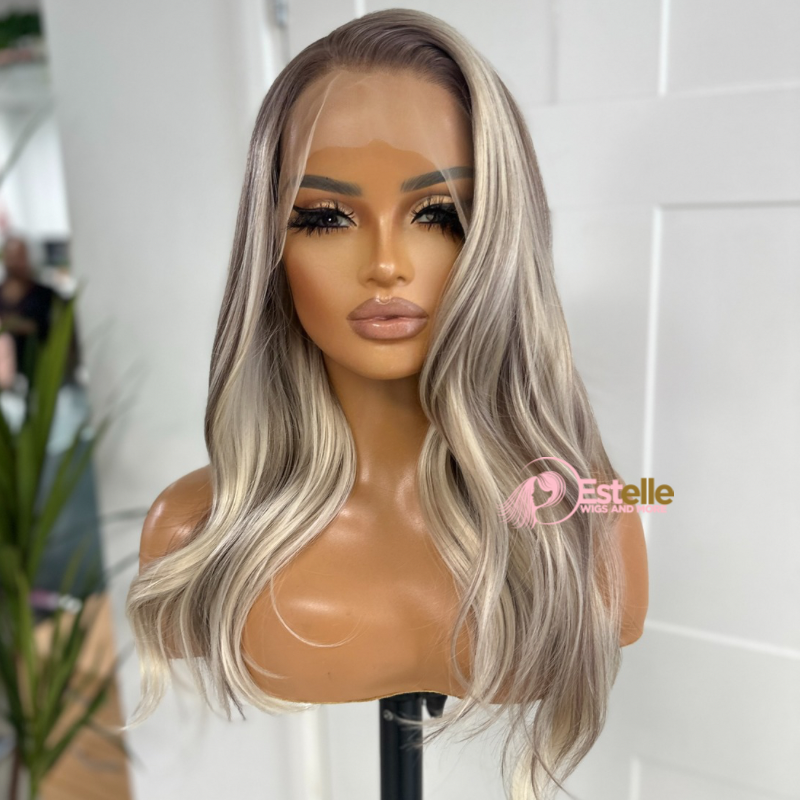 Rooted Light Ash Blonde Mix Synthetic Lace Front Wig-DI/08 - estellewigsandmore.co.uk Synthetic Lace front wig