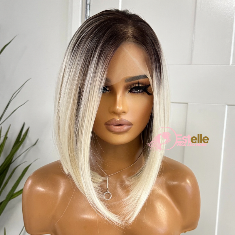 Rooted Light Blonde Bob Synthetic Lace Front Wig- JADE