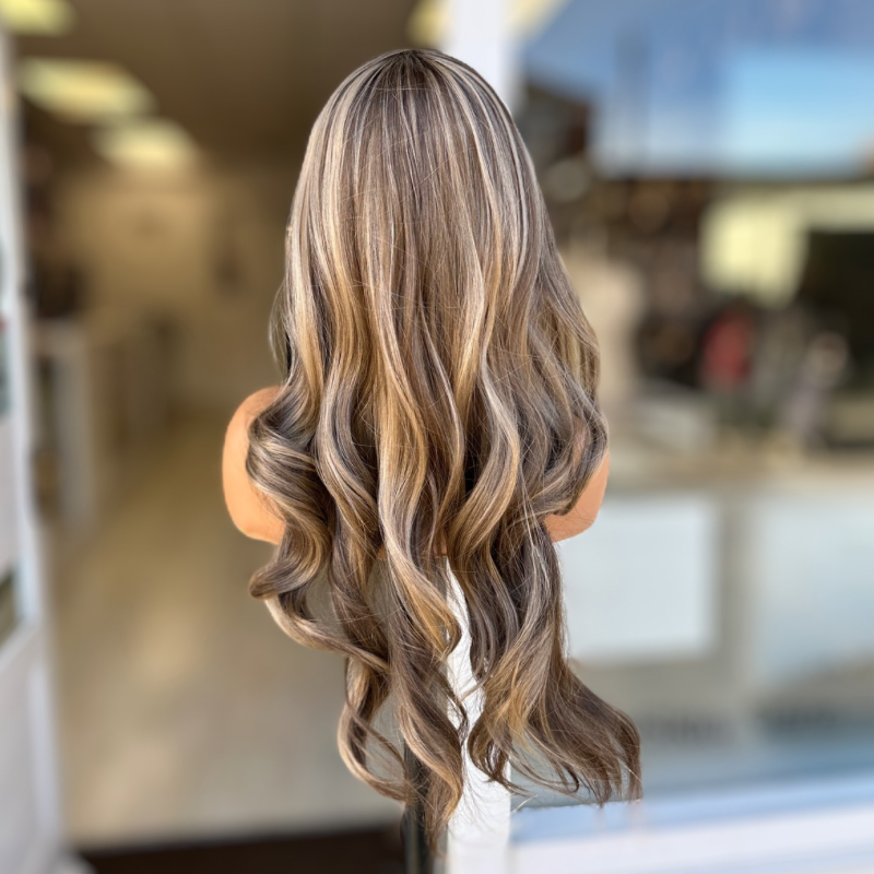 Rooted  Mixed Caramel Brown/ blonde Wavy Synthetic Lace Front Wig-CLAIRE - estellewigsandmore.co.uk