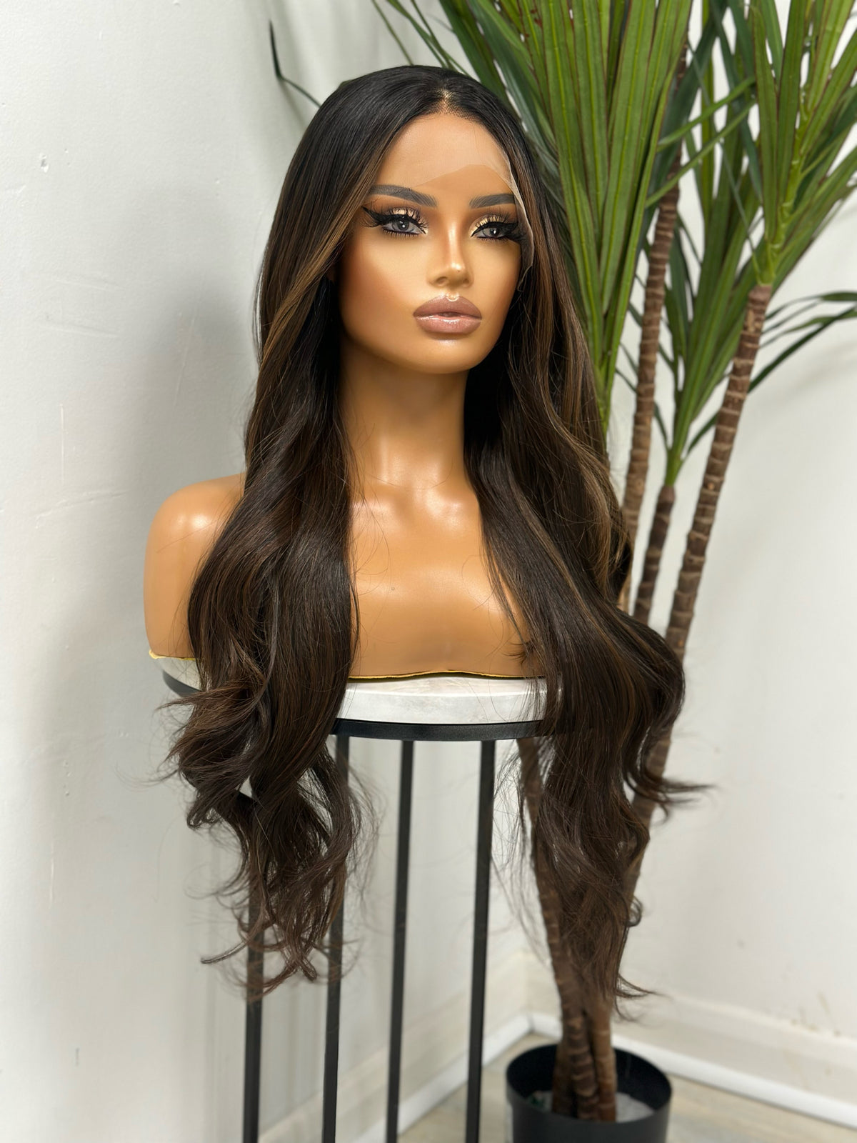 Rooted Mixed Rich Brown Long Synthetic Lace Front Wig -DULCE - estellewigsandmore.co.uk Synthetic Lace front wig