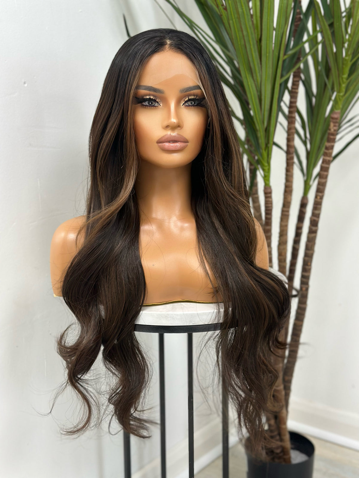 Rooted Mixed Rich Brown Long Synthetic Lace Front Wig -DULCE - estellewigsandmore.co.uk Synthetic Lace front wig