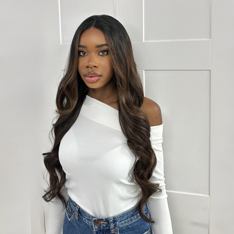 Rooted Mixed Rich Brown Long Synthetic Lace Front Wig -DULCE - estellewigsandmore.co.uk Synthetic Lace front wig