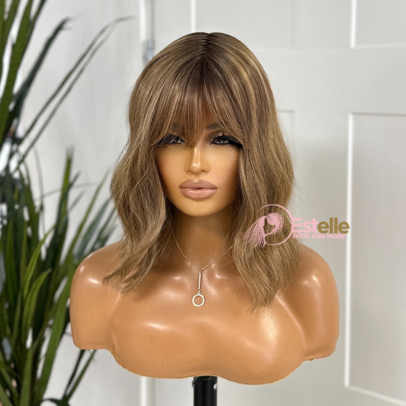 Short Golden Brown / Blonde Mix  Monofilament Synthetic  Lace Front Wig-LUCA 101