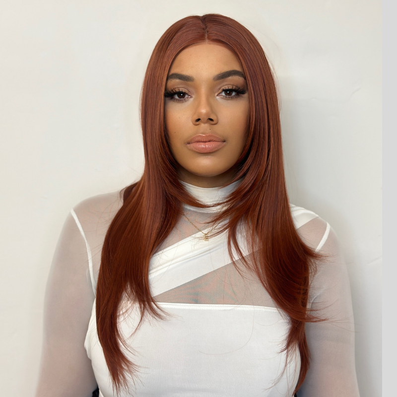 Straight Layered Copper Red  Synthetic Lace Front Wig-ATHENA - estellewigsandmore.co.uk